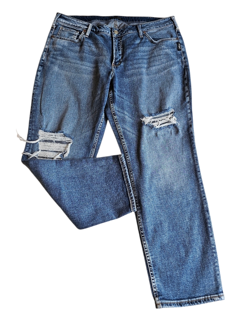 Silver Jeans Co Boyfriend Jeans Womens 16x27 Distressed Medium Wash Relaxed Fit